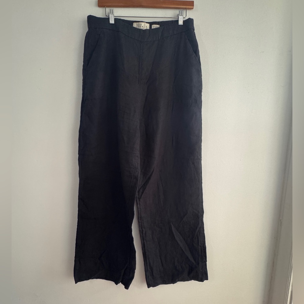 Abercrombie & Fitch Black Flare 100% Linen Black Pants